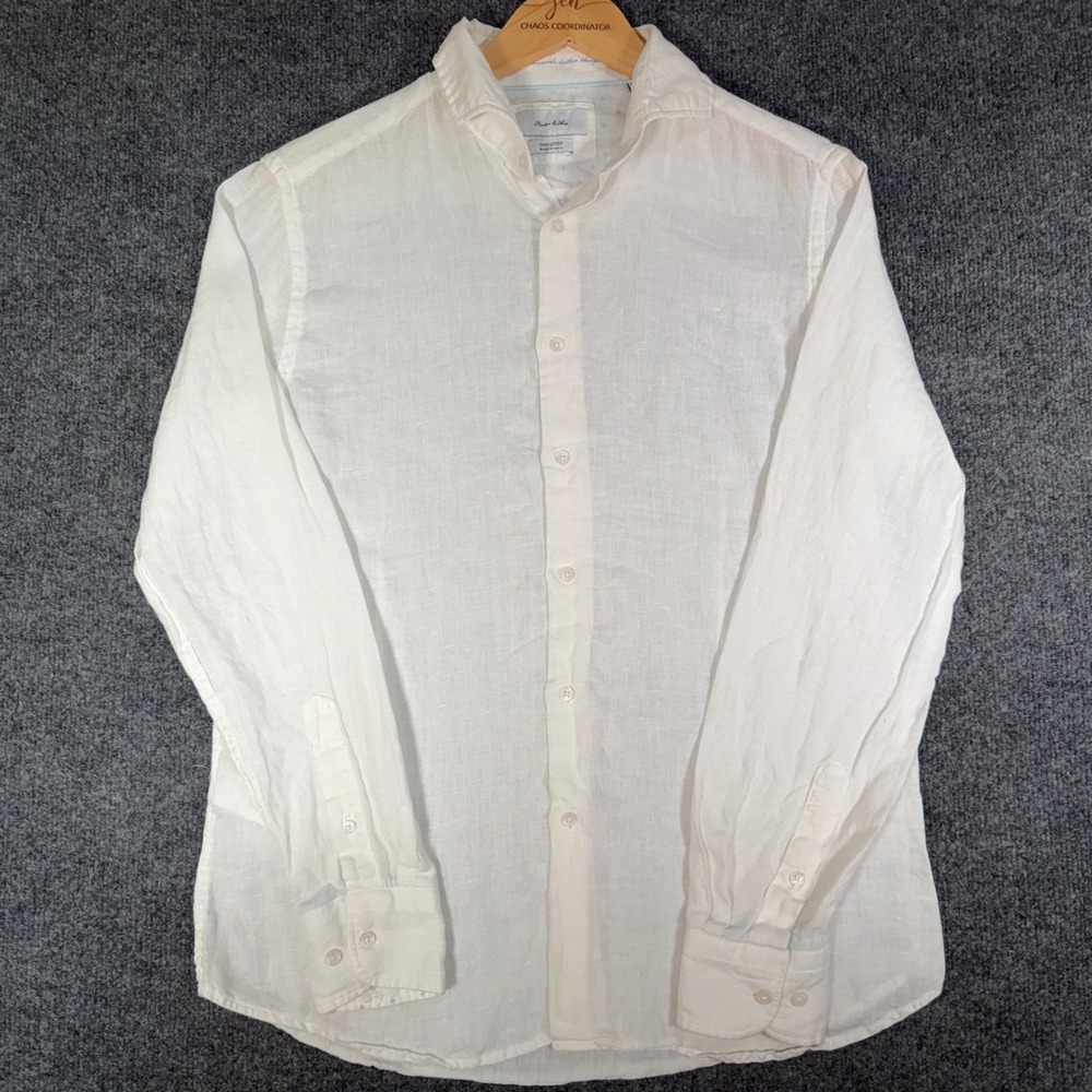 Porter & Ash Linen Button Down Shirt Mens Small White Long Sleeve Breathable